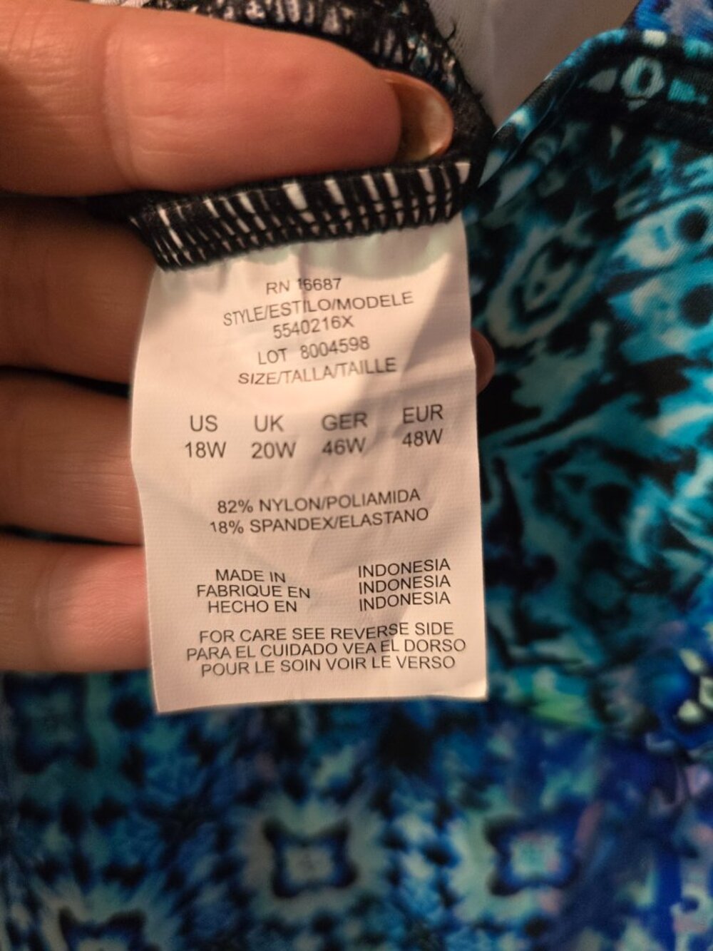 Swim Solutions NWT High Neck Keyhole Tankini Top – Blue Geometric Tile Swimsuit - Picture 7 of 7